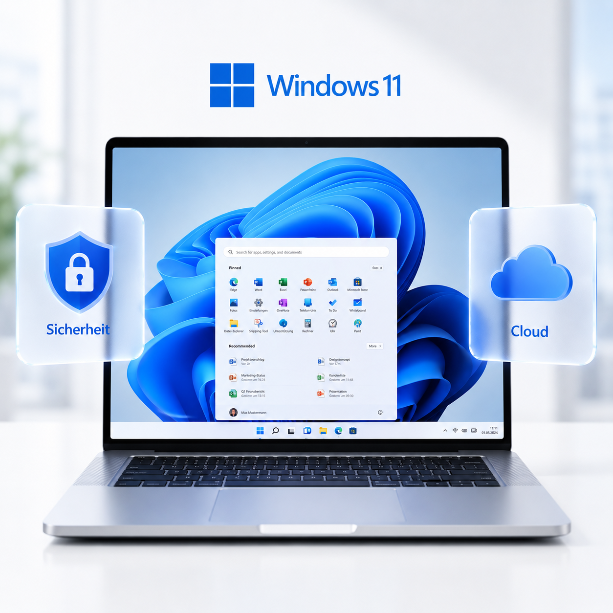 Pubblicità moderna per laptop con Windows 11